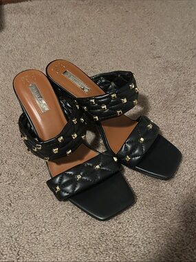 Primark Black and Gold Stud Block Heels